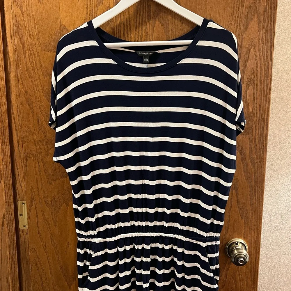 Banana Republic Navy & White Striped Midi Dress - Picture 2 of 6